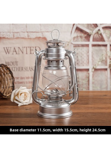 Youtek Gündelik Ve Kamp Kullanıma Uygun Vintage Demir Makyajlı Cam Fener, Nostaljik Dekoratif Alet Ve Taşınabilir Aydınlatma Gereci Gümüş Gümüş