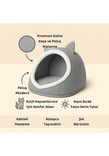 Beylini Katlanabilir Kedi Evi Keçe Pet Yatağı 40x35x34 CM