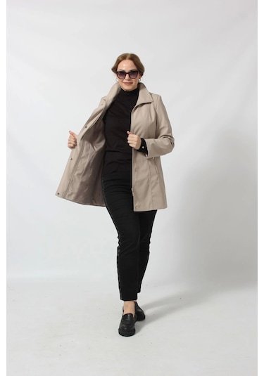 1616 Fermuarlı Cep Detaylı Kapuşonlu Bondit Ceket Kapiçino Cappuccino