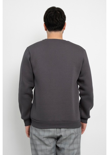 Dasüniforma Basic Baskısız 3 İplik Unisex Cepsiz Düz Sweatshirt Yuvarlak Yaka Sweat Antrasit
