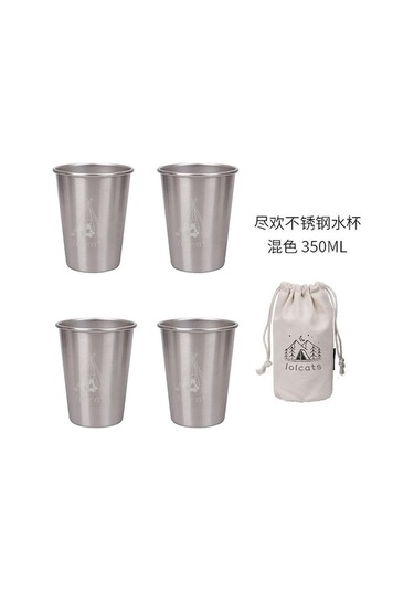 Paslanmaz Çelik Kamp Piknik Kahve Su Kırılmaz Outdoor Termos Bardak Seti 4'lü 350 Ml Gümüş Gümüş