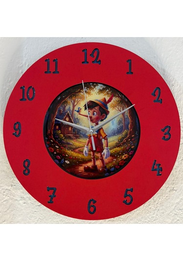 Kişiye Özel İsimli Çocuk Odası Duvar Saati Epoksi Dolgulu 35 Cm Masallar Serisi Kırmızı - Siyah