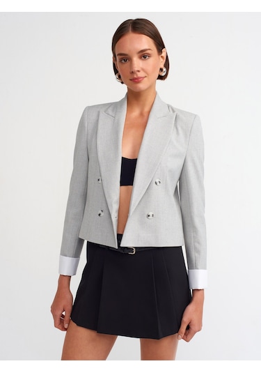 Dilvin Kontrast Manşetli Blazer Ceket Gri