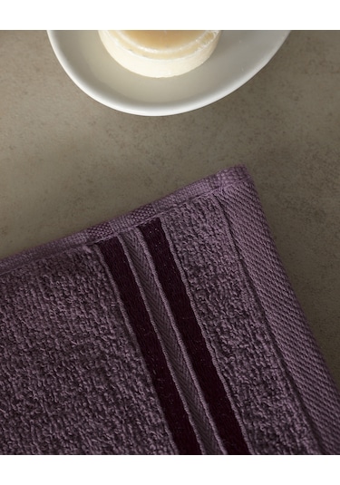 Madame Coco Maynor Bordürü Floşlu 2'li %100 Pamuk El Havlusu - Mürdüm 8684427114407 MÜRDÜM