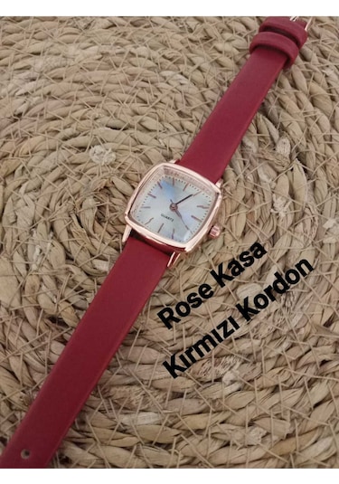 Quartz Minimal Kadın Kol Saati Kırmızı Kordon Rose Kasa Bb0034 Gümüş