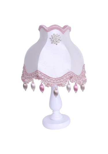 Lulu Broş Dekorlu Abajur Beyaz  Pudra Beyaz