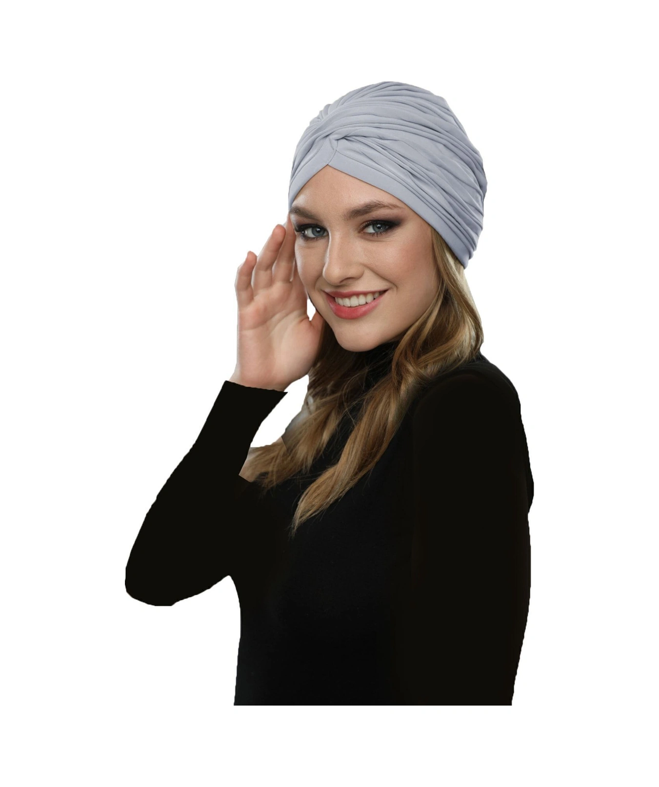 Çapraz W Nervürlü Ensesi Bantlı Açık Gri Hazır Türban Tesettür Havuz Bonesi Açık Gri