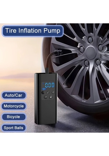 Primepickings Black Portable Lastik Hava Kompresoru 150psı Kablosuz Elektrikli Sise Digital Ekranli Usb-c Sarjli Araba Bisiklet Motor Top Icin