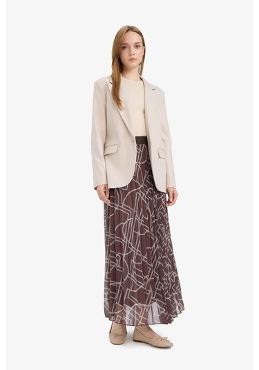 DeFacto Desenli Pilise Şifon Maxi Tesettür Etek E5454AX25SPBN318