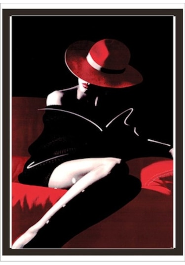 70X100Cm Karamel Kırmızı Şapkalı Kadın Poster Tablo