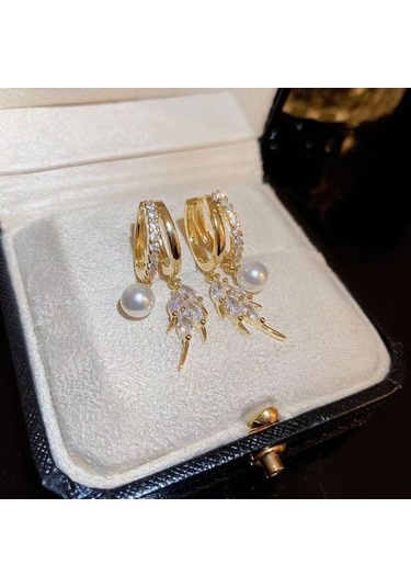 Flybuy Zarafet Ve Şık S925 Romantizm Küpe: Kalp İnci Gümüş Gold Buluşması Yt Gold