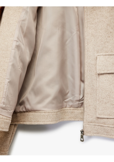 Koton Cepli Uzun Kollu Fermuarlı Crop Kaşe Mont Vizon 6wak20184ew VIZON