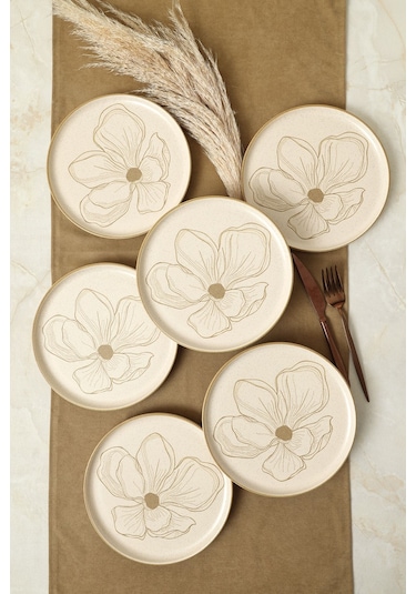 Keramika Taupe Bloom Nordıc Pasta Tabağı 22 Cm 6 Adet 22529 Krem