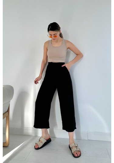 Gülsüm Aydın Siyah Keten Pantolon Siyah