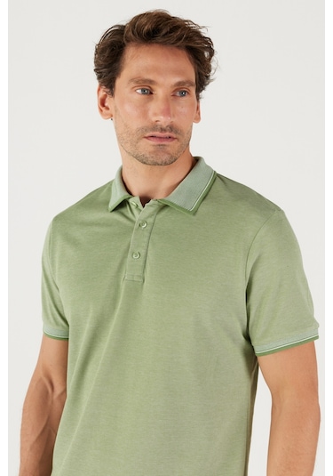 Ac&Co / Altınyıldız Classics 4A4820200047Ysls Düğmeli Polo Yaka Cepsiz Slim Fit Erkek Tişört Yeşil