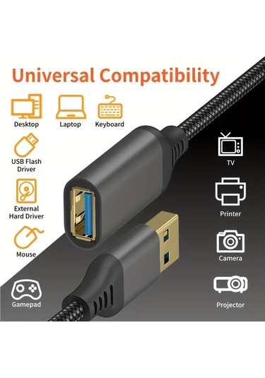 Willowhaven Gri 1m Usb 3.0 Uzatma Kablosu Type A Erkek Dişi 5gbps Klavye Fare Oyun