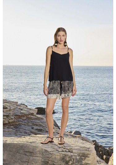 Monamise Kadın Çizgi Desenli Ve Dantelli 3'lü Alt Üst Takım 25009 Siyah