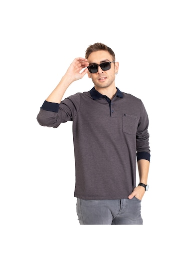 Erkek Orta Yaş ve Üzeri Polo Yaka Cepli Uzun Kollu Fitilli Mevsimlik Sweatshirt 1219-Kahve Rengi-Kahve Rengi Kahverengi