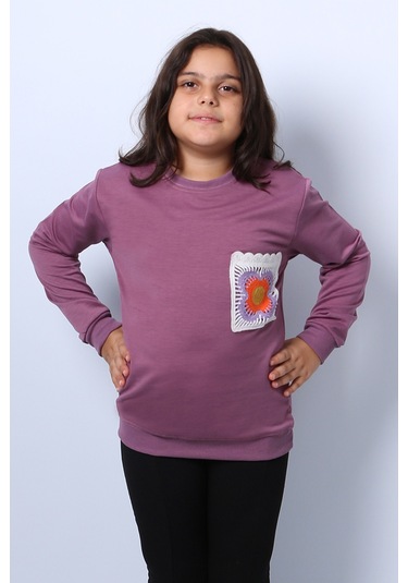 Kız Çocuk Sweat Ribanalı Cepli C43 Mor