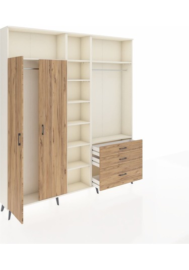 Arges Dolap 9 Raflı 3 Çekmeceli 2 Askılı 220x30x243 Aytaşı-çam/çam Atlas Çam/atlas Çam