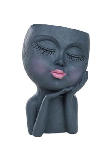 Novahub Gri Yüz Saksı İnsan Yüzü Uyku Güzellik Pürüzsüz Kenar Pervane Yanak Düz Kafa Dekoratif Reçine Kapalı Açık