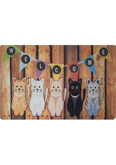 Welcome Temalı Kedili Dekoratif Kapı Önü Ve İç Mekan