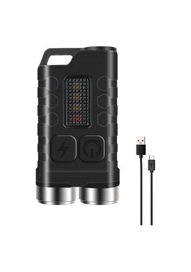 Neevoyu Taşınabilir 5 Seviyeli Parlaklık Ve 4 Renkli Led Anahtarlık Feneri - Su Geçirmez, Şarj Edilebilir Siyah