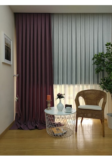 Evdepo Home Keten Mürdüm Fon Perde Tek Kanat Mürdüm