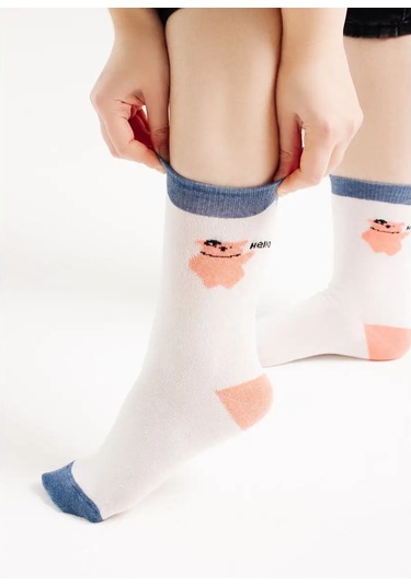 Bellavıa Kız Çocukları İçin Pamuklu Yüksek Baskılı Çorap 5 Çift 164130106 Beyaz