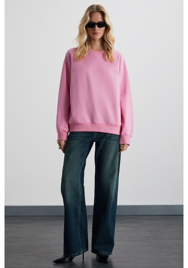 Karıus Kadın Organik Pamuklu Içi Polarlı Oversize Yuvarlak Yakalı Pembe Sweatshirt