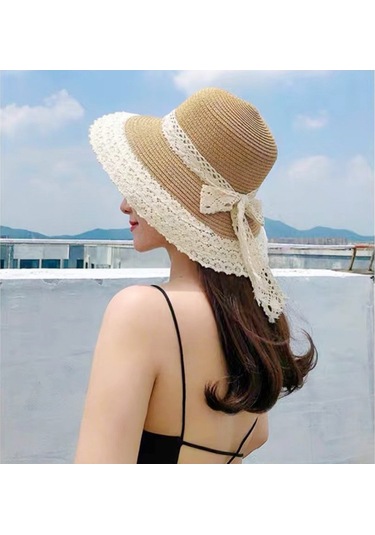 Dantel Detaylı Plaj Şapkası, Hasır Güneşlikli Yaz Aksesuarı, Şık Ve Rahat Kumsal Şapkası Yeşil