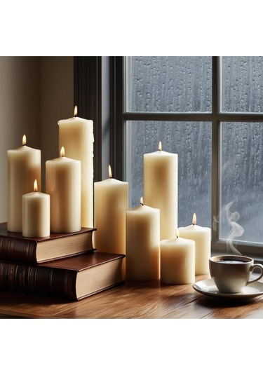 11 Gün Yanma Süreli Çap:10 Cm Boy:30 Silindir Mum Cm Soya Parafinli Beyaz, Dekoratif Mum Beyaz