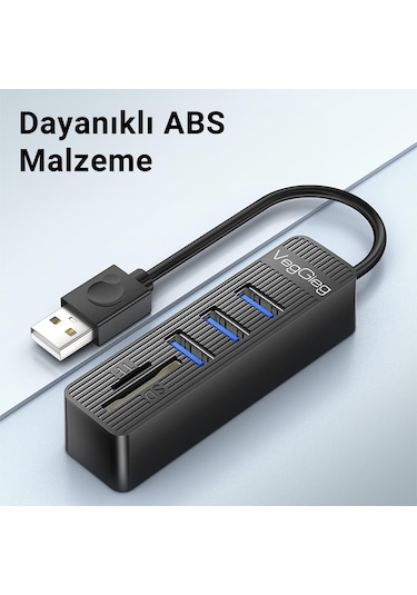 Veggieg Usb 3.0 SD Micro SD Kart Okuyucu ve 3 Port Usb Çoklayıcı Hub