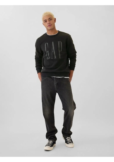 Gap Logo Fleece Siyah Sweatshirt Erkek-5958 Siyah