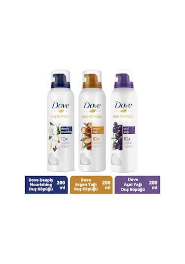 Dove Duş Köpüğü Argan Yağı 200 ML + Açai Yağı 200 ML + Depply Nourishing 200 ML
