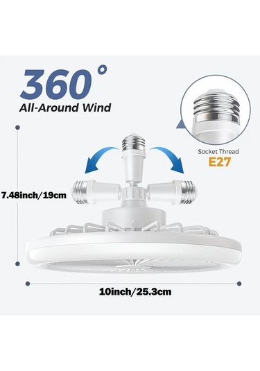 Boatshop1 26cm Modern Tavan Vantilatörü Ve Aydınlatma Beyaz Uzaktan Kumandalı 3 Hız Ayarlı Fan Ayarlanabilir Led Işık Zamanlayıcı E26 E27 Bağlantı