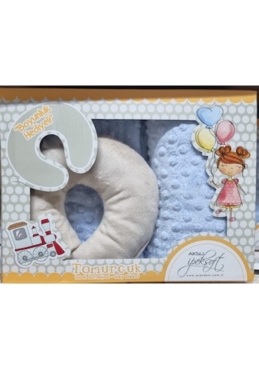 Aksu Tomurcuk Bebek Battaniyesi + Boyunluk Bebe Mavi