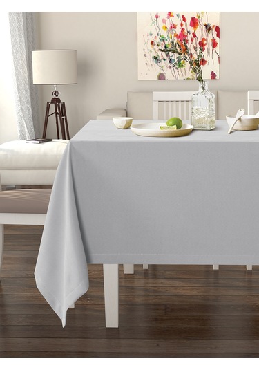Metalik Gümüş Rengi Masa Örtüsü Kadife Dokulu Leke Tutmaz Metalik Gümüş