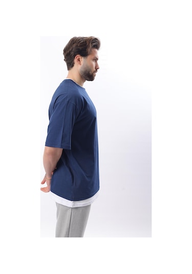 Madmext Oversize Lacivert Erkek Tişört 4978 Lacivert