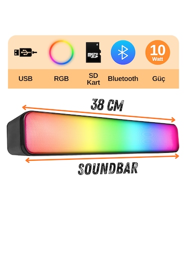 Mikado MD-SBT25 RGB Taşınabilir Soundbar Siyah