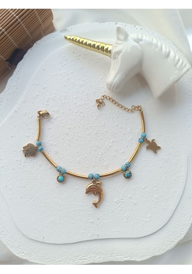 Yunuslu Firuze Taşlı Bileklik Altın