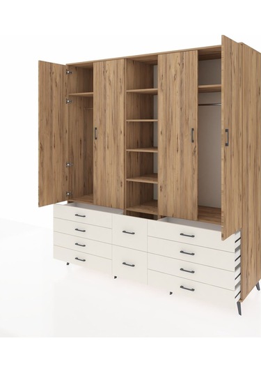 Kronos Dolap 9 Raflı 10 Çekmeceli 2 Askılı 220x59x243 Çam-çam/aytaşı Atlas Çam/aytası