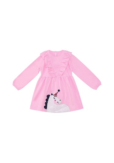 Denokids Simli Unicorn Kız Çocuk Pembe Elbise Çok Renkli