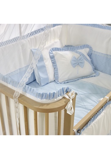 Meltem Kids Bambino Sallanır Ahşap Anne Yanı Beşik 70x110 cm (naturel-mavi) Mavi