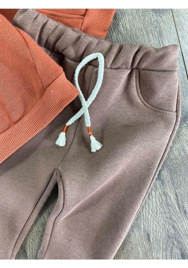 3 İplik İçi Şardonlu Armalı Kışlık Erkek Bebek Takım Kızıl Taba