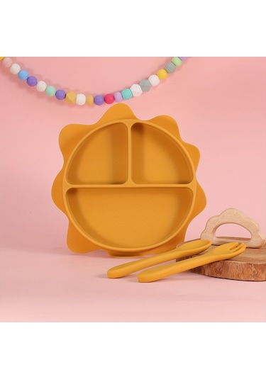 Eğlenceli Ve Renkli Çizgi Film Güneş Şeklindeki Gıda Sınıfı Silikon Bebek Bölücü Tepsi