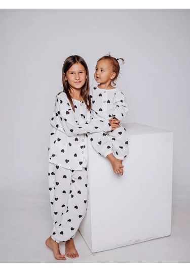 Ruandı Kalpli Çocuk Muslin Pijama 250485931 Beyaz