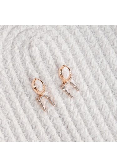 Kadın Kararmaz Çelik Lüks Küçük N Harf Küpe Altın