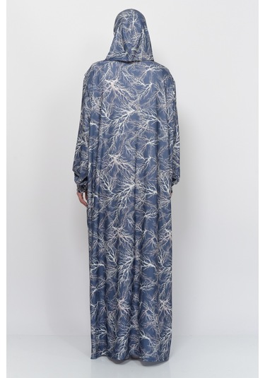 Pratik Tek Parça Ağaç Desenli Kollu Tak Çıkar Başörtülü Likralı Tesettür Namaz Elbisesi 990-0705 Lacivert Antrasit