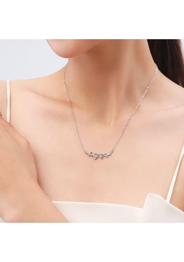 Tancise S925 Gümüş Yaprak Kolye Kadın Basit Dalları ve Yaprakları Kolye Boyun Zinciri Gümüş Takı